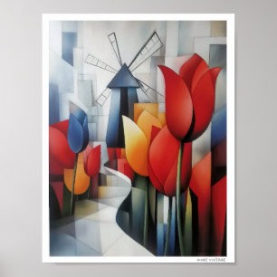 POSTER TULIPES ET MOULINS DE HOLLANDE
