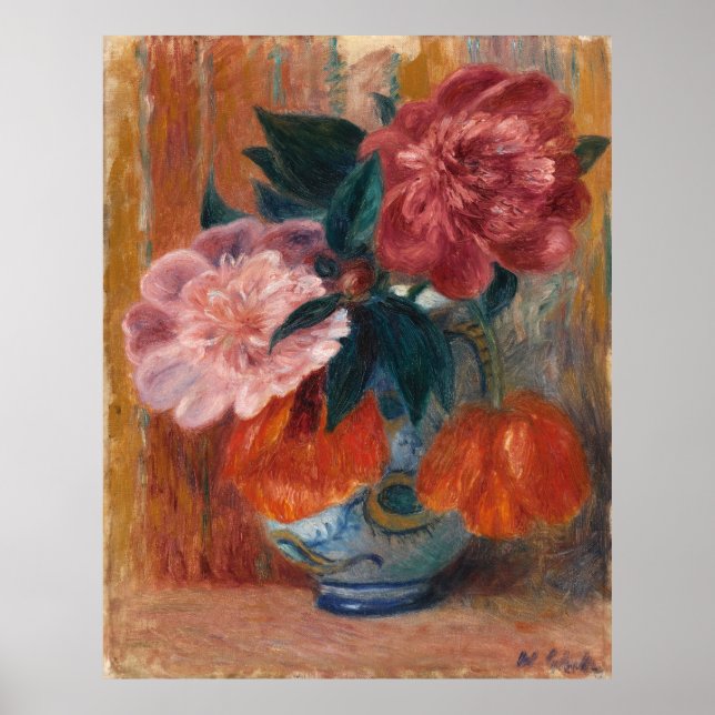 Poster Tulipes et pivoines dans un pichet de Glackens (Devant)