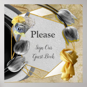 Poster Tulipes gris et jaunes sur texture