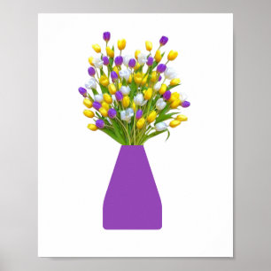 Poster Tulipes jaunes et violettes dans un vase violet