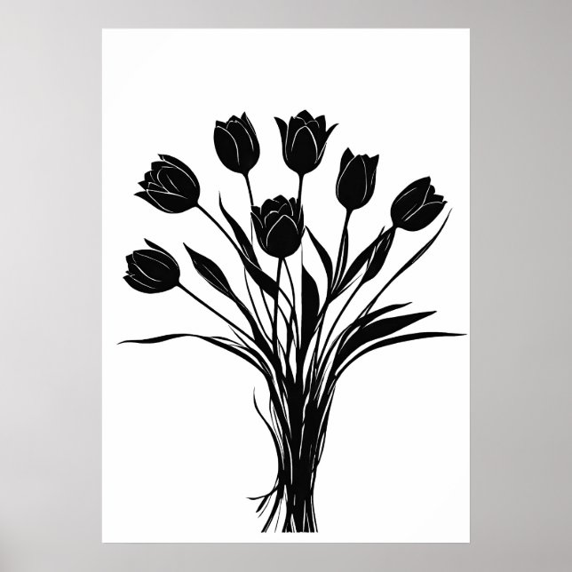 Poster Tulipes noir et blanc (Devant)