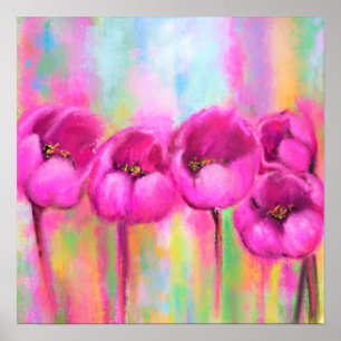 Poster Tulipes rose pourpre - Art de printemps peinture o