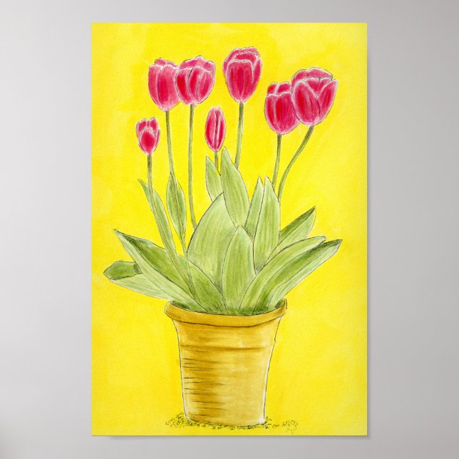 Poster Tulipes rouges dans un pot  (Devant)