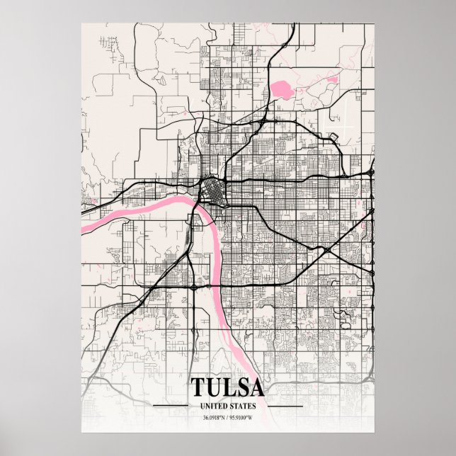 Poster Tulsa - États-Unis Carte de la ville napolitaine (Devant)