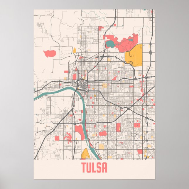 Poster Tulsa - États-Unis Chalk City Map (Devant)