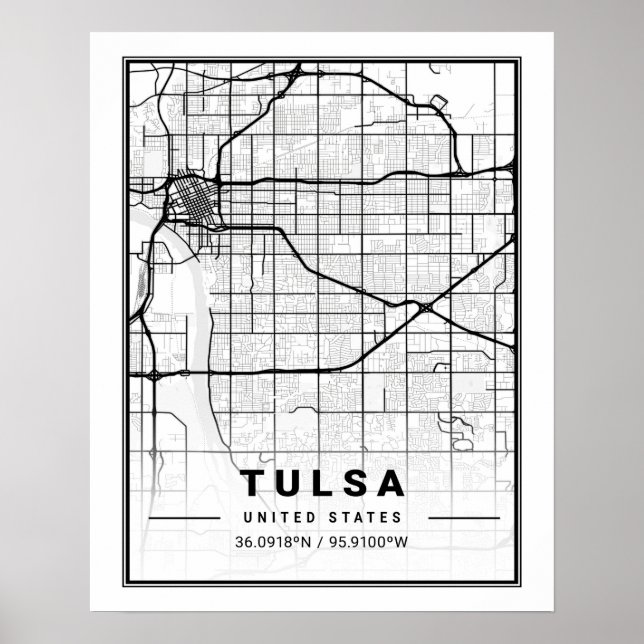Poster Tulsa Oklahoma USA Travel City Map (Devant)