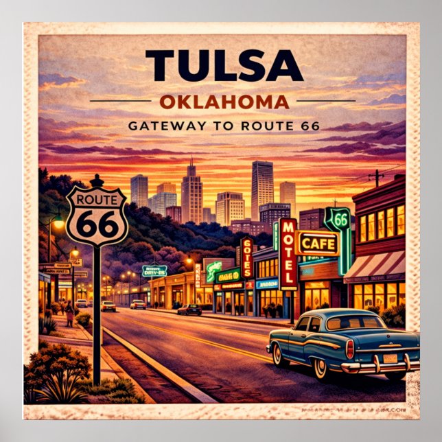 Poster Tulsa Route 66 Voyages Rétro (Devant)