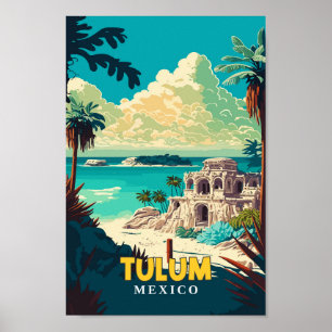 Poster Tulum Mexico Travel Art Illustration Vintage