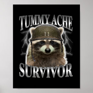 Poster Tummy Ache Survivor Raccoon Drôle Dire Chats Mème