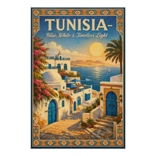 Poster TUNISIE – Bleu, Blanc & Lumière Intemporelle