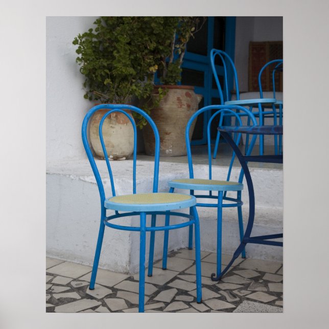 Poster Tunisie, Sidi Bou Said, chaises de café (Devant)