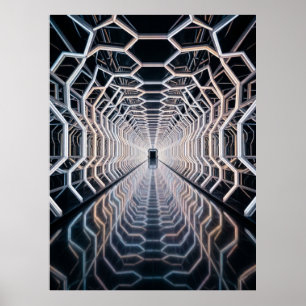 Poster Tunnel néon hexagonal futuriste