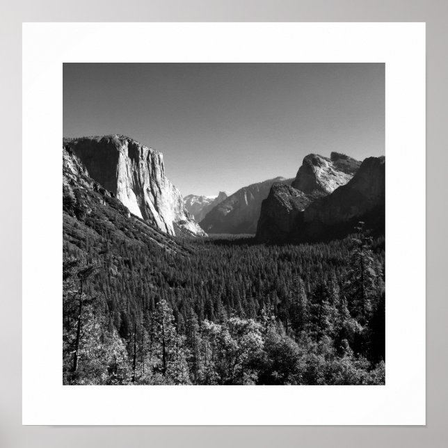 Poster Tunnel View Yosemite Valley Photographie noir et b (Devant)
