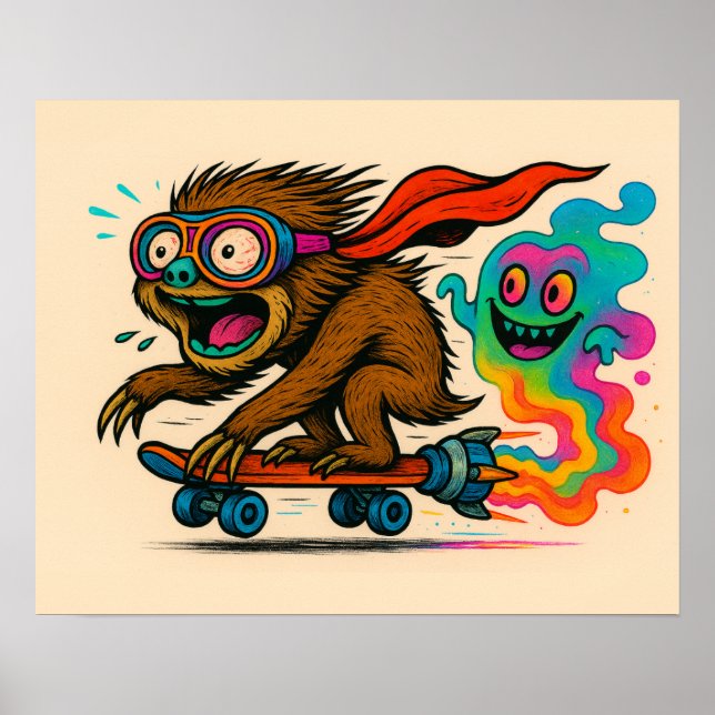 Poster Turbo Sloth Skateboard (Devant)