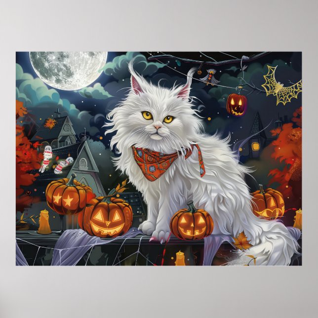 Poster Turc Angora Chat Halloween Éffrayant (Devant)