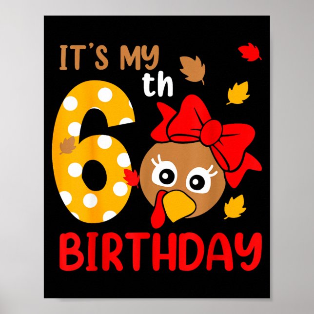 Poster Turkey 6th Birthday Autumn Thanksgiving Party Boy  (Devant)