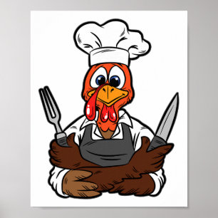 Poster Turquie Chef Thanksgiving Day Drôle Cuisine culina