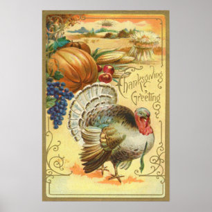 Poster Turquie Citrouille Corn Grappes Apple Haystack