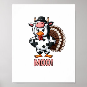 Poster Turquie En Costume De Vache, Moo Drôle Thanksgivin