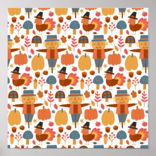 Poster Turquie et Scarecrow Thanksgiving Motif