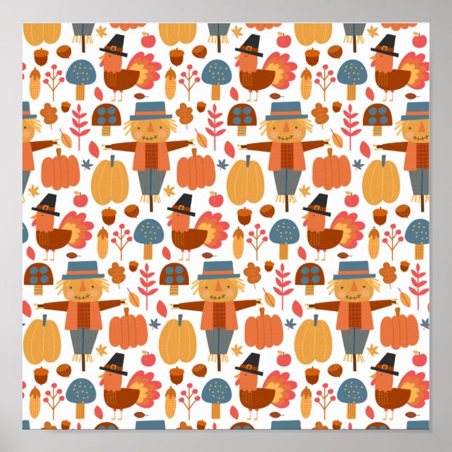 Poster Turquie et Scarecrow Thanksgiving Motif (Devant)