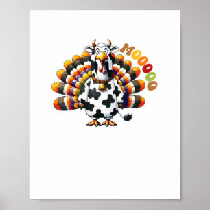 Poster Turquie Moo Thanksgiving Cow Turquie Humour Funny 