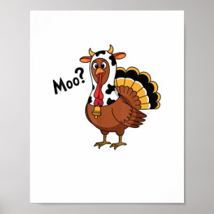 Poster Turquie Moo Vache drôle Thanksgiving Performance S