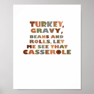 Poster Turquie Roule Casserole, Thanksgiving Retro Funny 