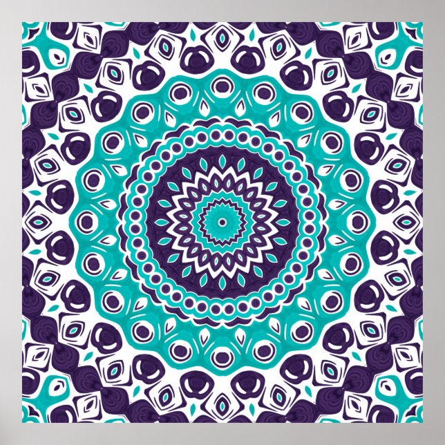 Poster Turquoise and Purple Modern Mandala Pattern (Devant)