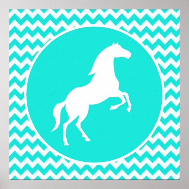 Poster Turquoise, Aqua Color Chevron; Equestre (Devant)