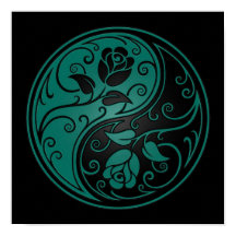 Turquoise bleu et noir Yin Yang Roses