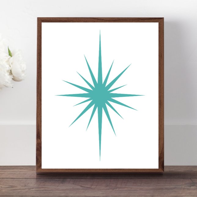 Poster Turquoise Bleu Starburst atomique milieu du siècle (Créateur téléchargé)