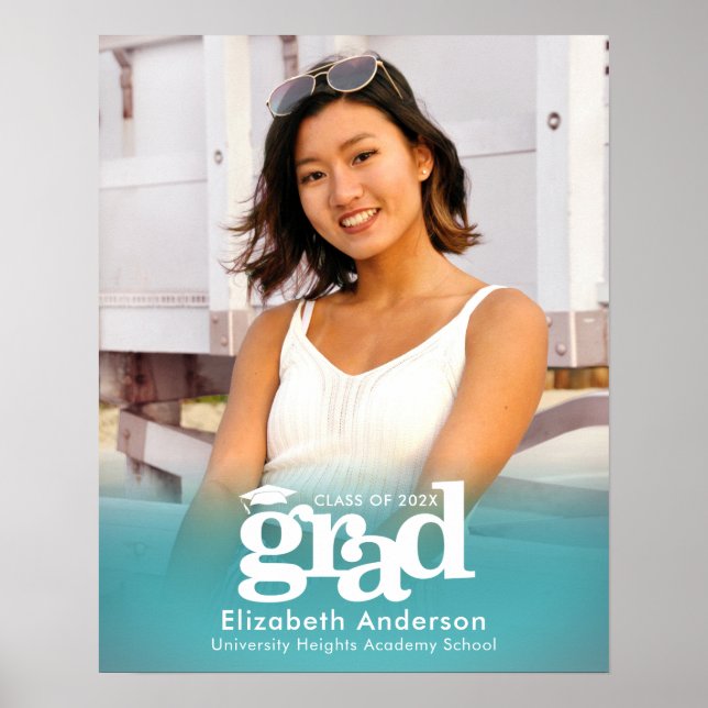 Poster Turquoise Blue Graduation Photo Téméraire Typograp (Devant)
