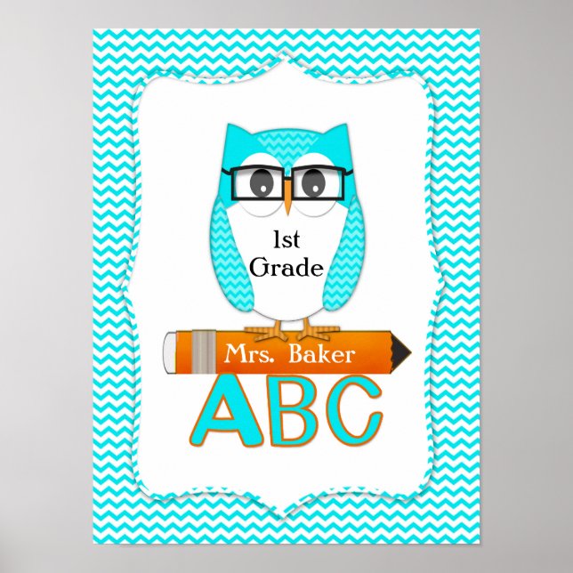 Poster Turquoise Chevron Owl (Devant)