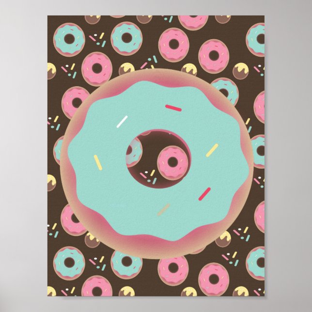 Poster Turquoise d'art mural givré de beignets 3D (Devant)