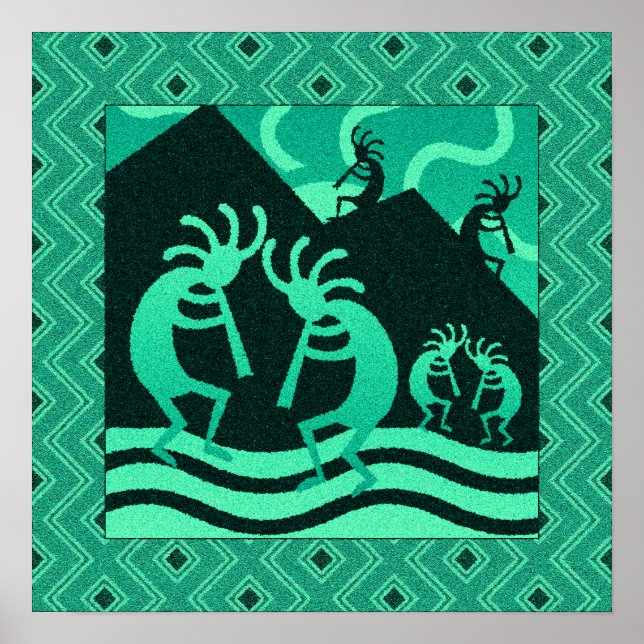Poster Turquoise Et Noir Kokopelli Southwest Wall Art (Devant)