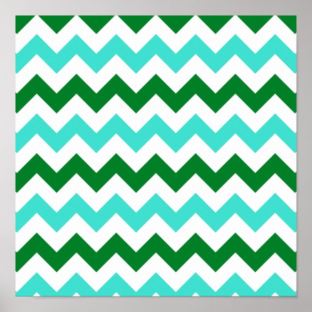 Poster Turquoise et vert en zigzag (Devant)
