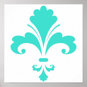 Poster Turquoise, Fleur-De-lis bleu-vert