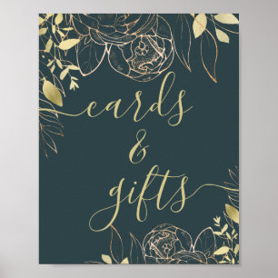 Poster Turquoise foncé Bleu & Or Moderne Cartes et Cadeau