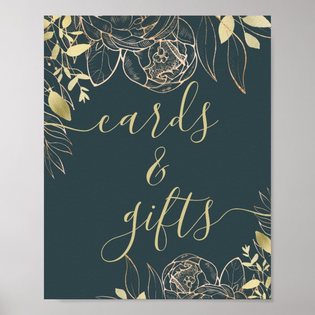 Poster Turquoise foncé Bleu & Or Moderne Cartes et Cadeau (Devant)