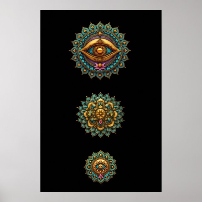 Poster Turquoise Gold Lotus Mandala Eye Art - Graphic (Devant)