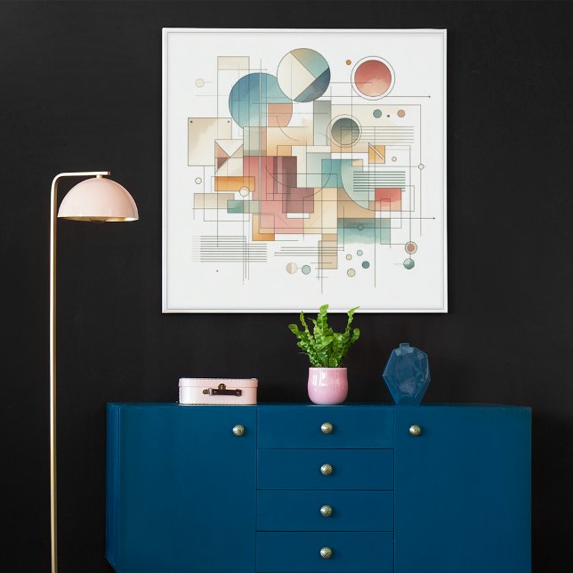 Poster Turquoise Gris Bleu Beige Roue Rouge Abstrait Art  (Créateur téléchargé)