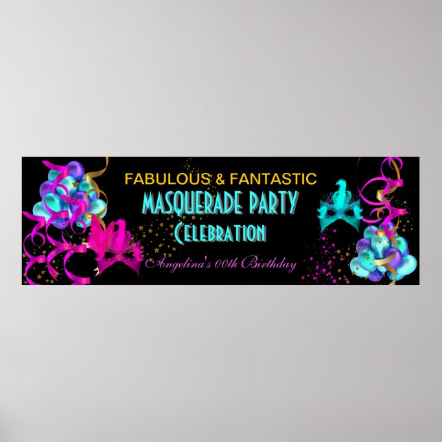 Poster TURQUOISE HOT PINK Bannière MASQUERADE Anniversair (Devant)