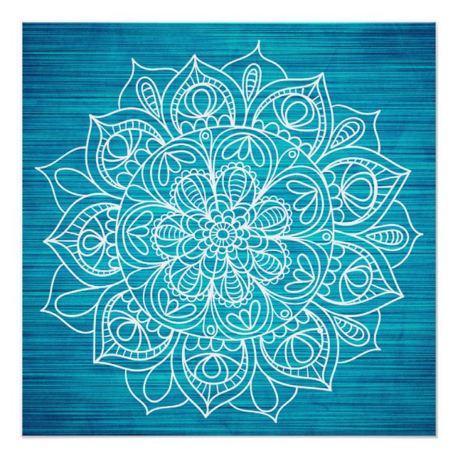 Poster turquoise Mandala Flower Design (Devant)