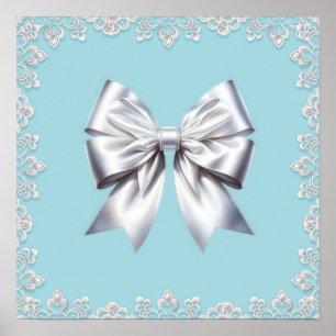 Poster Turquoise œuf de merle bleu grand nœud blanc maria