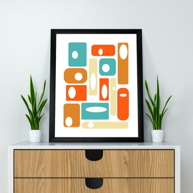 Poster Turquoise Orange Cream Carré Moderne du milieu du  (Créateur téléchargé)