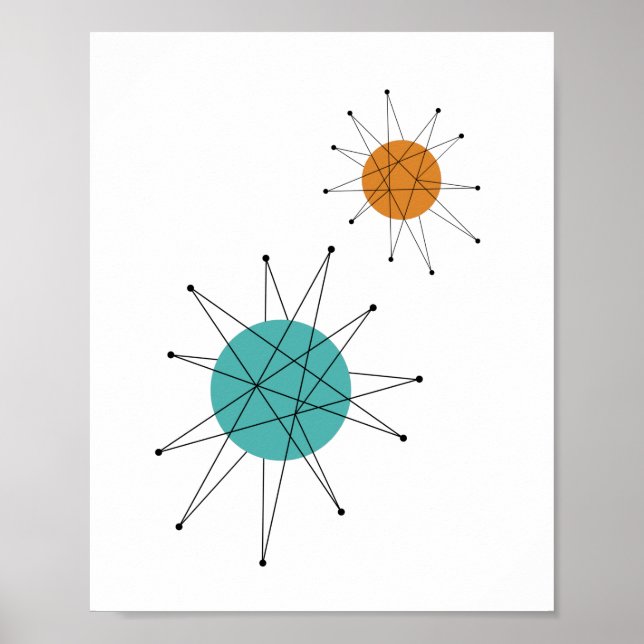 Poster Turquoise Orange Franciscan Starburst milieu du si (Devant)