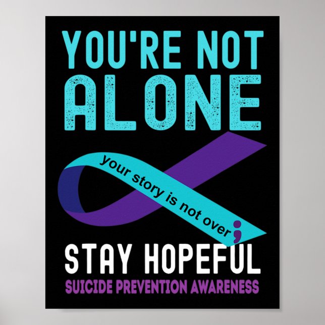 Poster Turquoise Purple Ribbon Support Prévention du suic (Devant)
