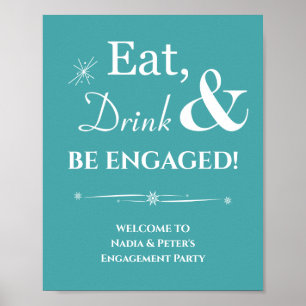 Poster Turquoise Retro Manger Boire Être Engagé Mariage