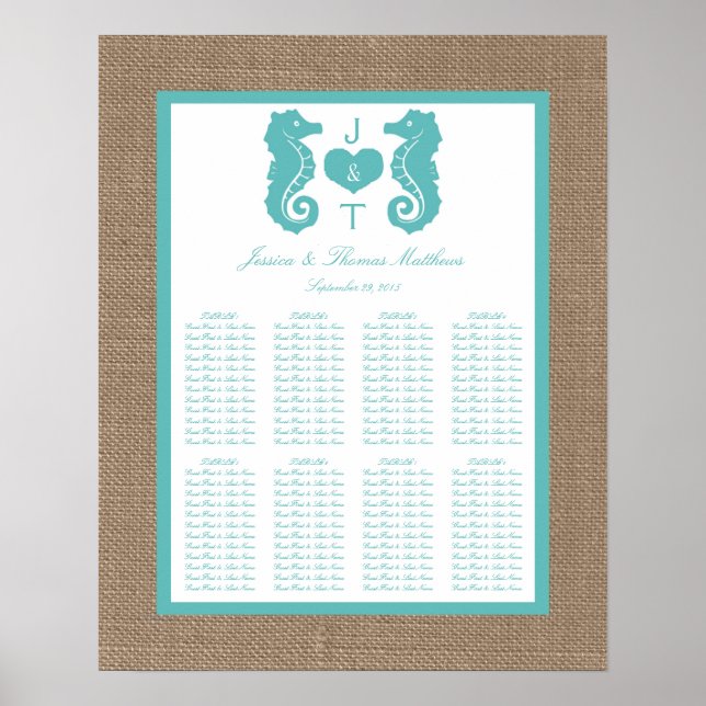 Poster Turquoise Seahors Burlap Beach Wedding Collection (Devant)